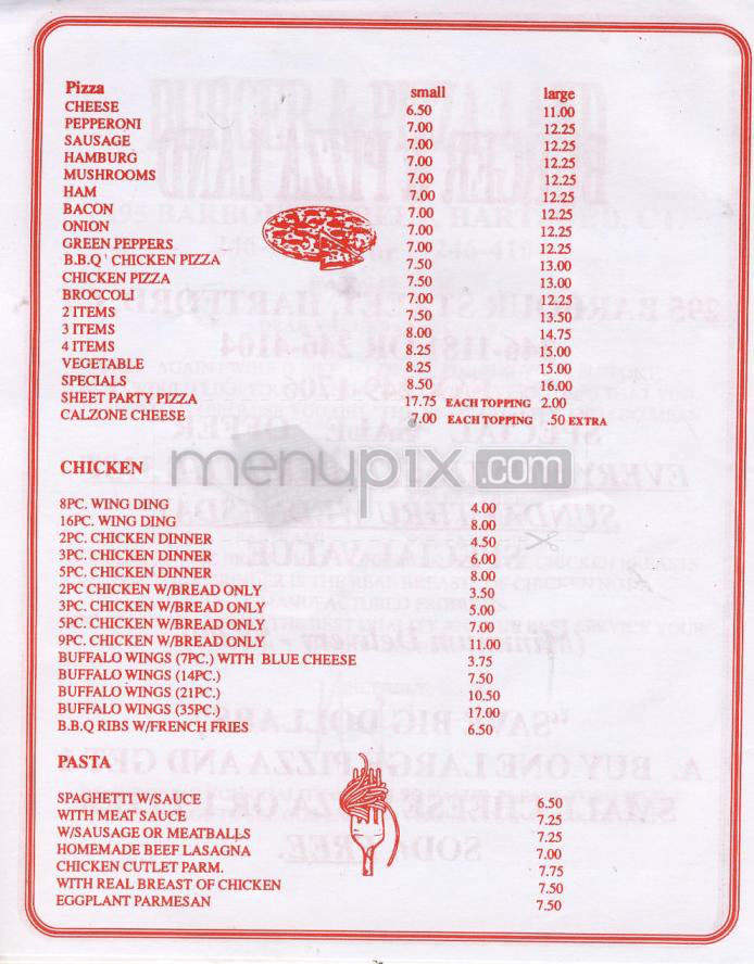 Burger & Pizza Land - Hartford, CT menu_pic