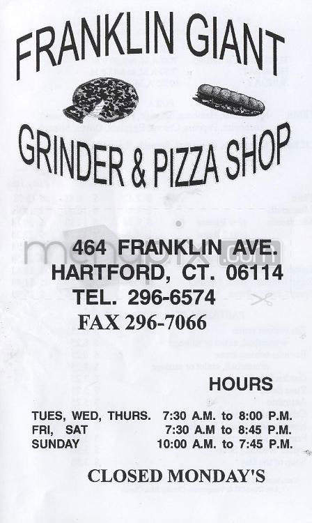 Franklin Giant Sandwich Shop - Hartford, CT menu_pic