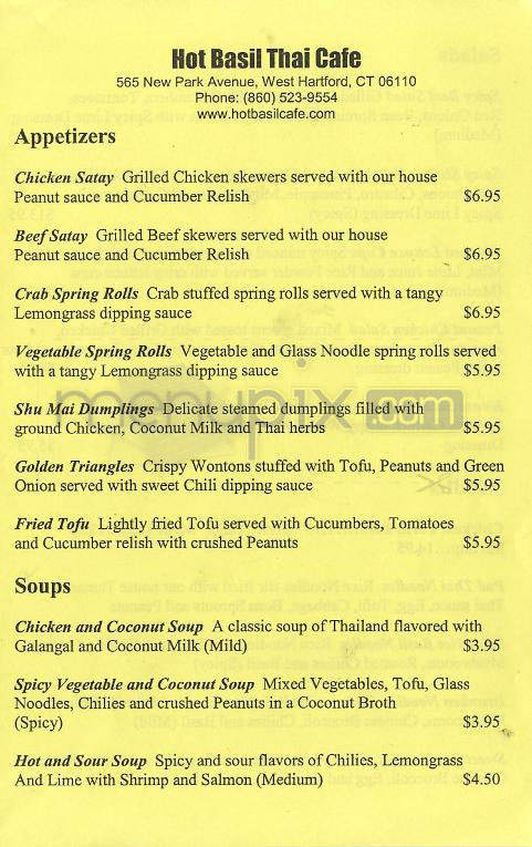 Hot Basil Thai Cafe - West Hartford, CT menu_pic