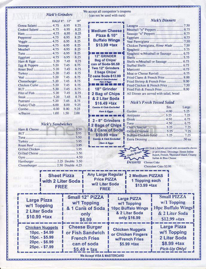 Nick's Pizza - Hartford, CT menu_pic