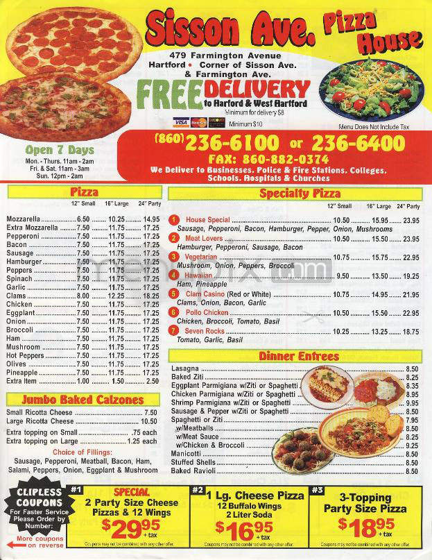 Sisson Ave. Pizza House - Hartford, CT menu_pic