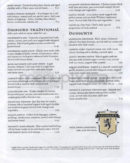 Vaughan's Public House - Hartford, CT menu_pic