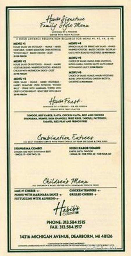 Habib's Cuisine - Dearborn, MI menu_pic