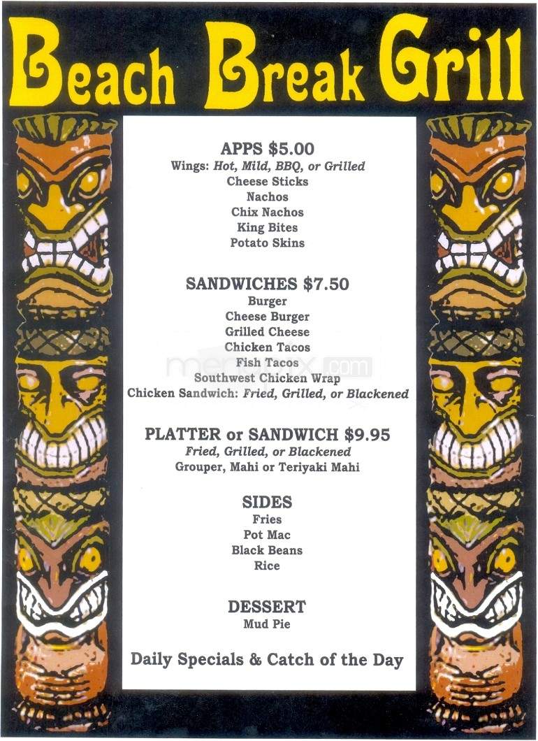 Beach Break Grill - Hilton Head Island, SC menu_pic