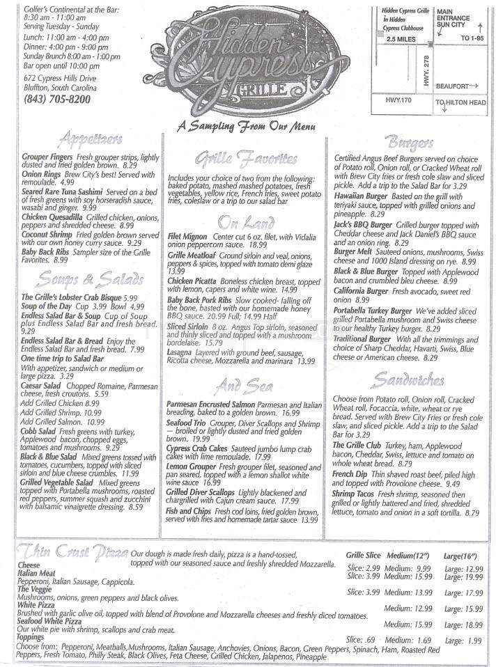 Hidden Cypress Grille - Bluffton, SC menu_pic