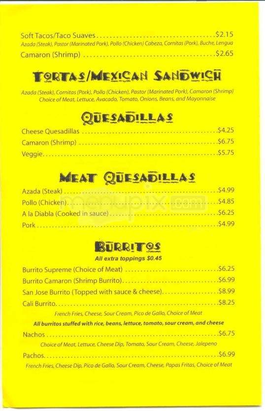 San Jose Mexican Restaurant - Shelbyville, IN menu_pic