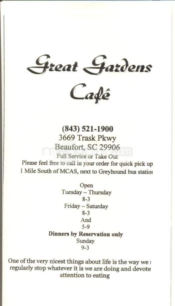 Great Gardens - Beaufort, SC menu_pic
