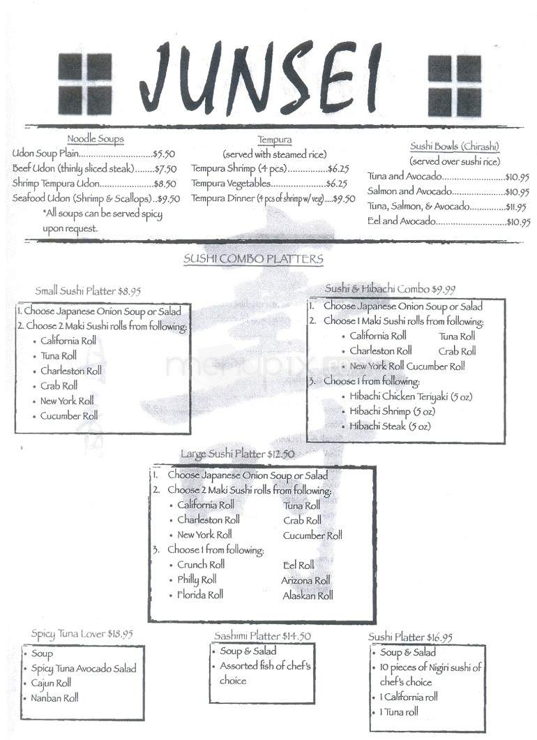 Junsei Japanese Cuisine - Beaufort, SC menu_pic