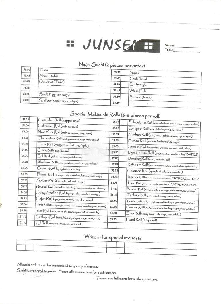 Junsei Japanese Cuisine - Beaufort, SC menu_pic