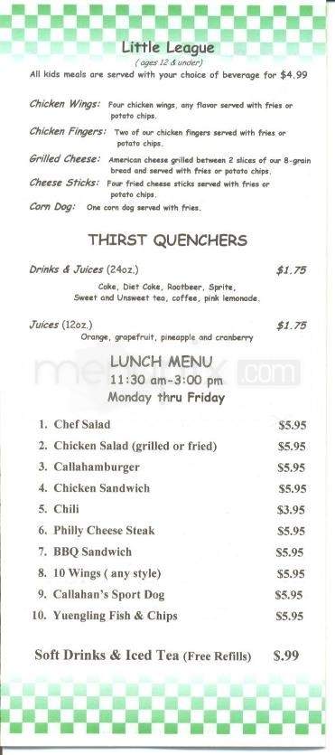Callahan's Sports Bar & Grill - Hilton Head Island, SC menu_pic