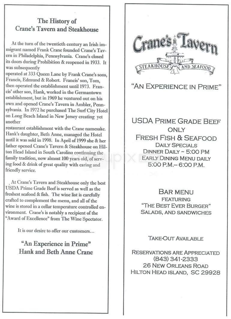 Crane's Tavern & Steakhouse - Hilton Head Island, SC menu_pic