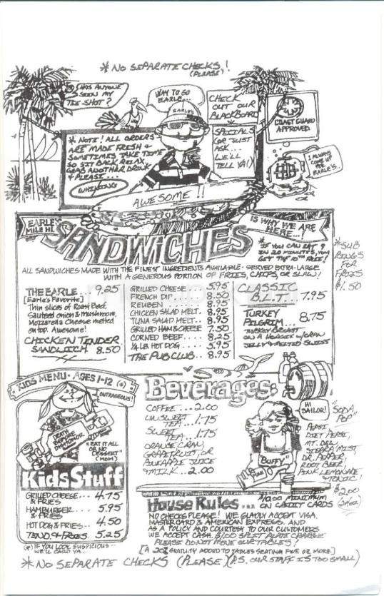 Earle of Sandwich Pub - Hilton Head Island, SC menu_pic