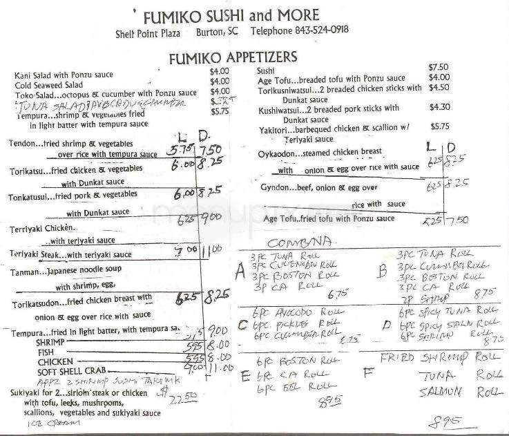 Fumiko Sushi - Beaufort, SC menu_pic