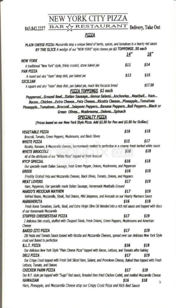 Nycp - Hilton Head Island, SC menu_pic