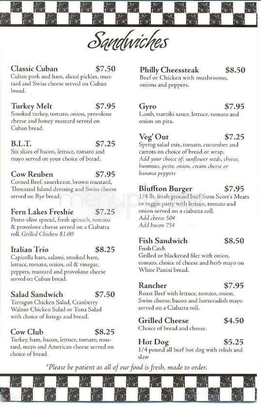 Sippin Cow Cafe - Bluffton, SC menu_pic