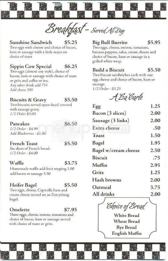 Sippin Cow Cafe - Bluffton, SC menu_pic