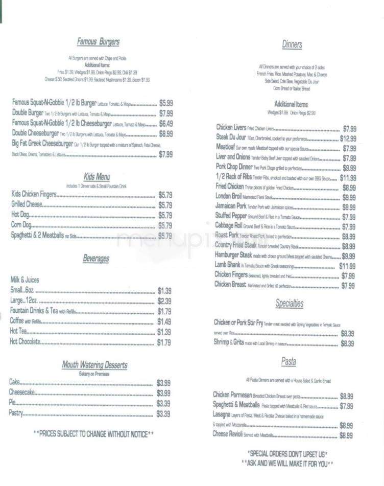 Squat & Gobble - Bluffton, SC menu_pic