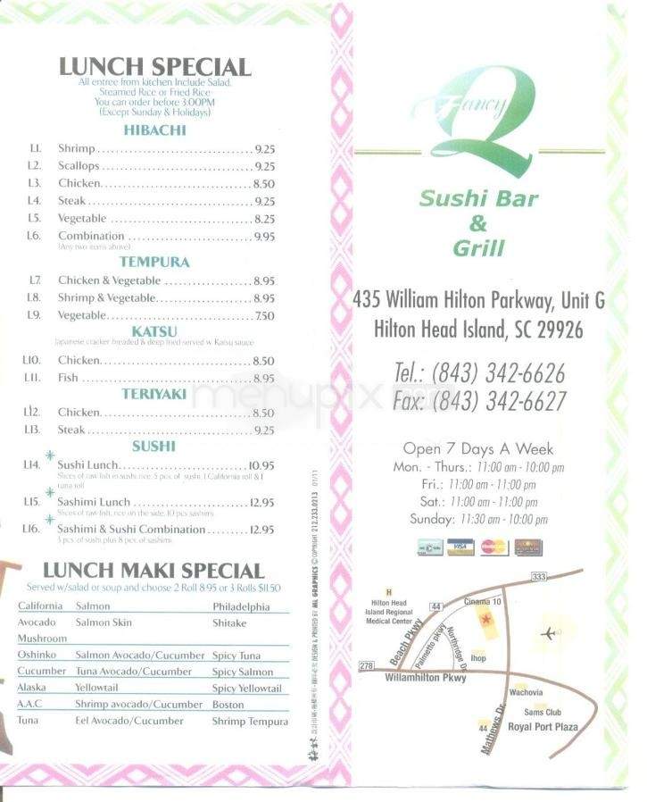 Fancy Q Sushi Bar & Grill - Hilton Head Island, SC menu_pic