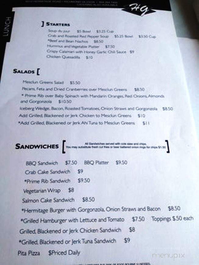 Hermitage Grill - Richmond, VA menu_pic