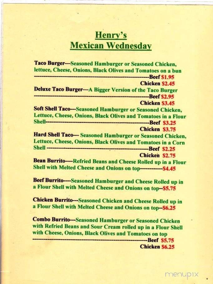 Henry's Diner - Crescent, IA menu_pic
