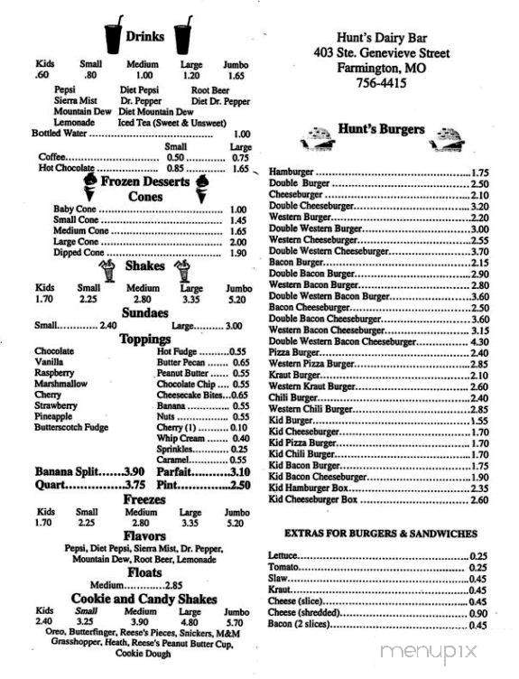Hunt's Dairy Bar - Farmington, MO menu_pic