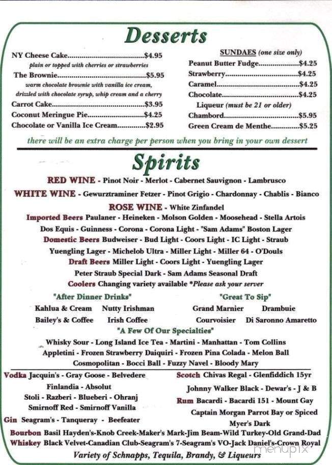 Hedges' Fine Food & Spirits - Clearfield, PA menu_pic