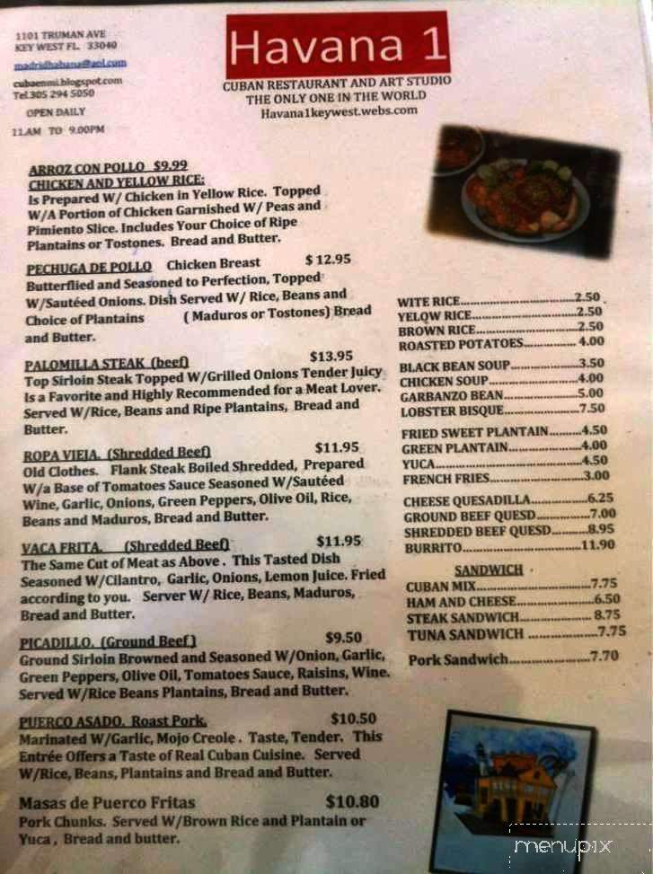 HAVANA 1 Cuban Restaurant - Key West, FL menu_pic