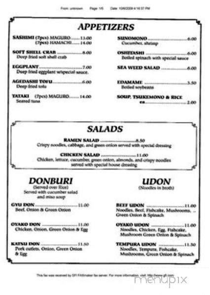 Hana Tsubaki Restaurant - Sacramento, CA menu_pic