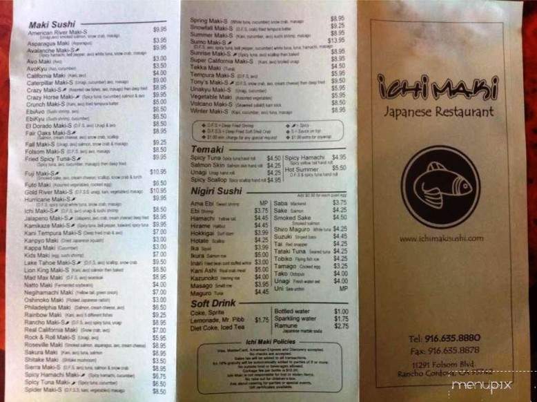 Ichi Maki - Rancho Cordova, CA menu_pic