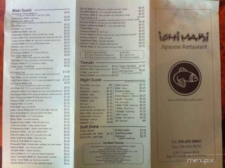 Ichi Maki - Rancho Cordova, CA menu_pic