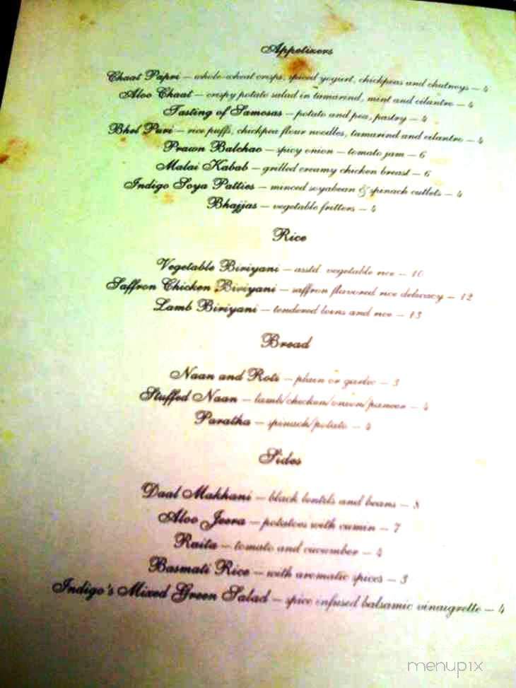 Indigo Indian Bistro - Shreveport, LA menu_pic