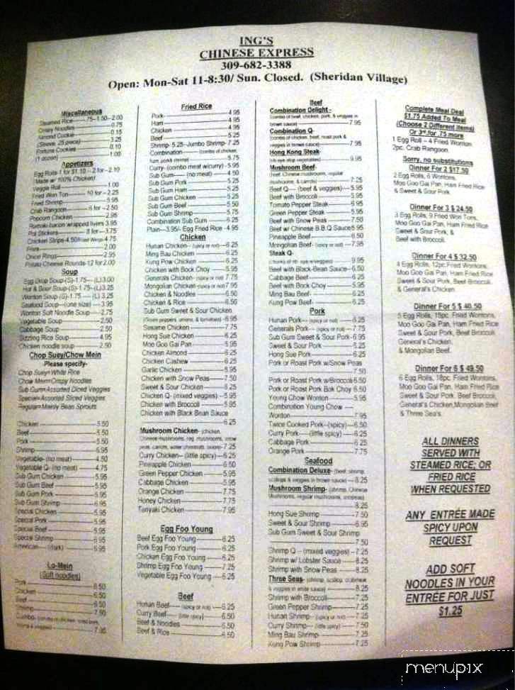 Ing's Chinese Express - Peoria, IL menu_pic