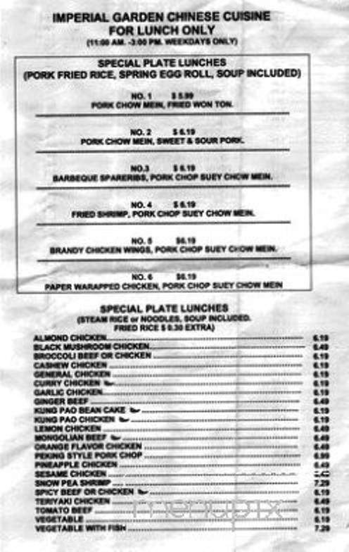 Imperial Garden Restaurant - Fresno, CA menu_pic