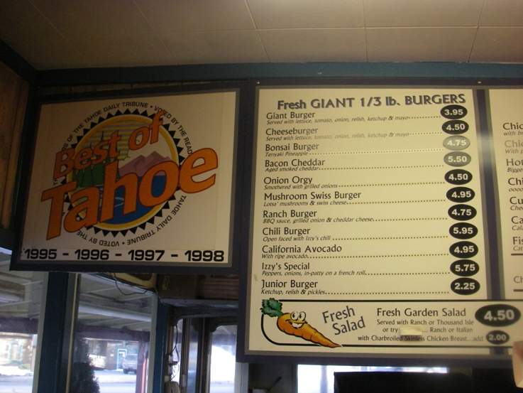 Izzy's Burger Spa - South Lake Tahoe, CA menu_pic