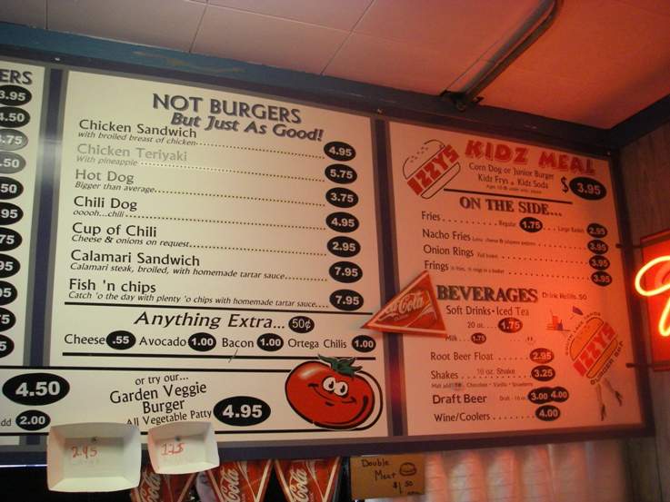 Izzy's Burger Spa - South Lake Tahoe, CA menu_pic