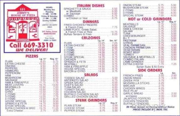 Jimmy's House Of Pizza - Manchester, NH menu_pic