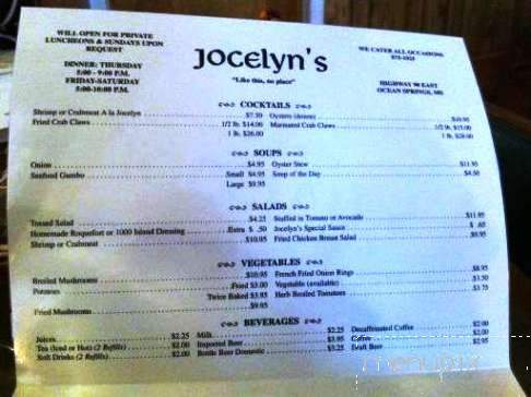 Jocelyn's - Ocean Springs, MS menu_pic