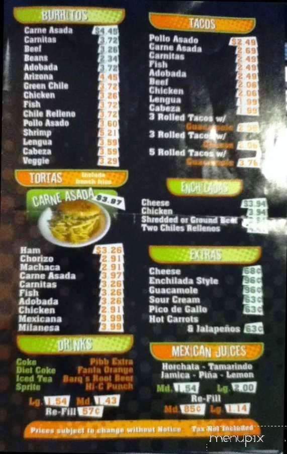 Julioberto's - Tucson, AZ menu_pic