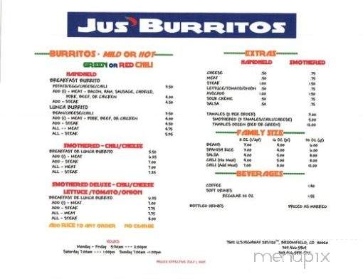 Jus' Burritos - Broomfield, CO menu_pic