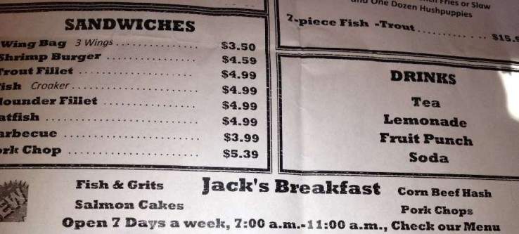 Jack's Seafood Market - Raleigh, NC menu_pic