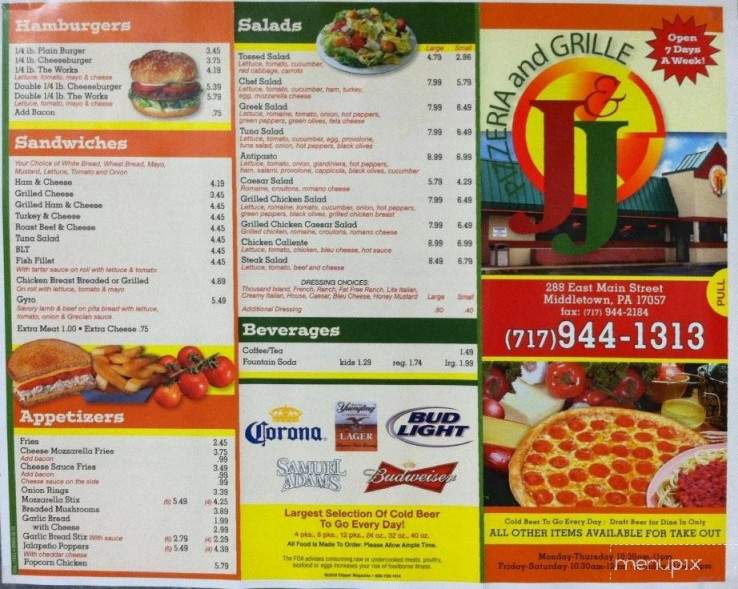 J & J Pizza & Family Restaurant - Middletown, PA menu_pic