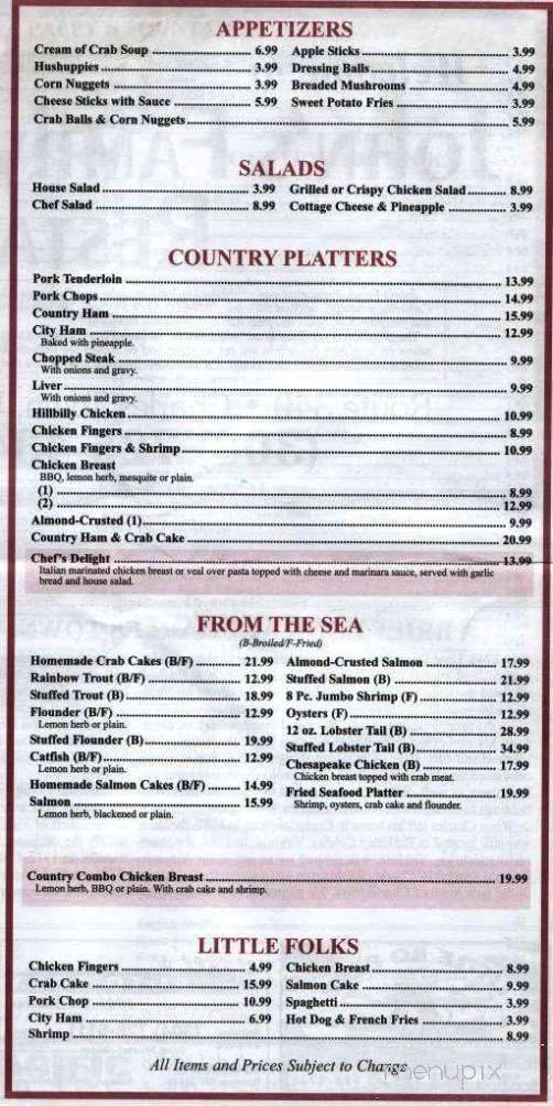 John's Family Restaurant - Rippon, WV menu_pic