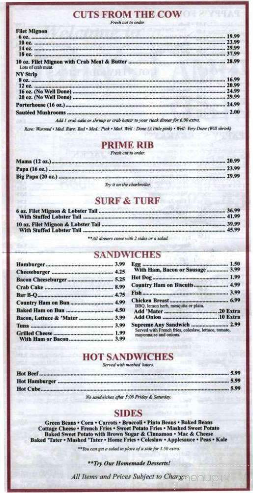 John's Family Restaurant - Rippon, WV menu_pic