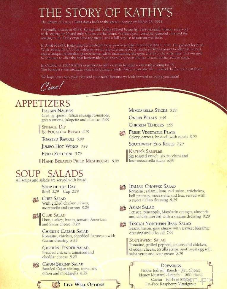 Kathy's Pasta - Bolivar, MO menu_pic
