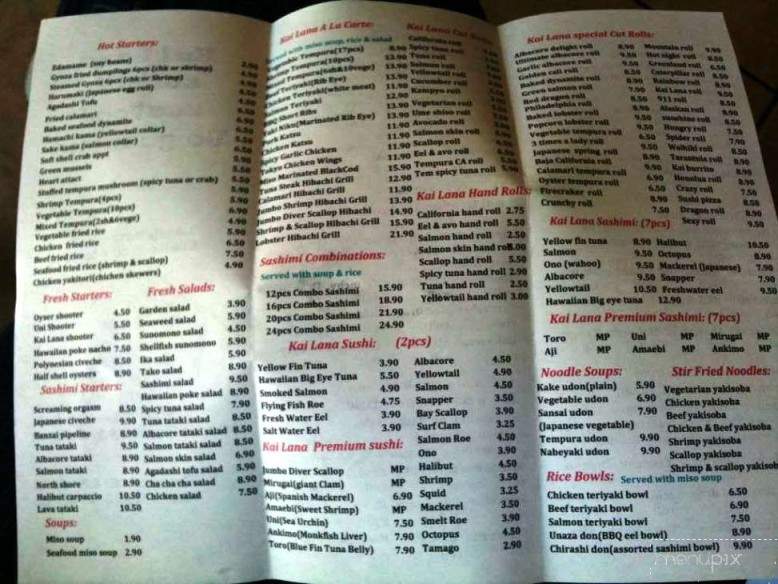 Kai Lana Sushi & Seafood - Atascadero, CA menu_pic