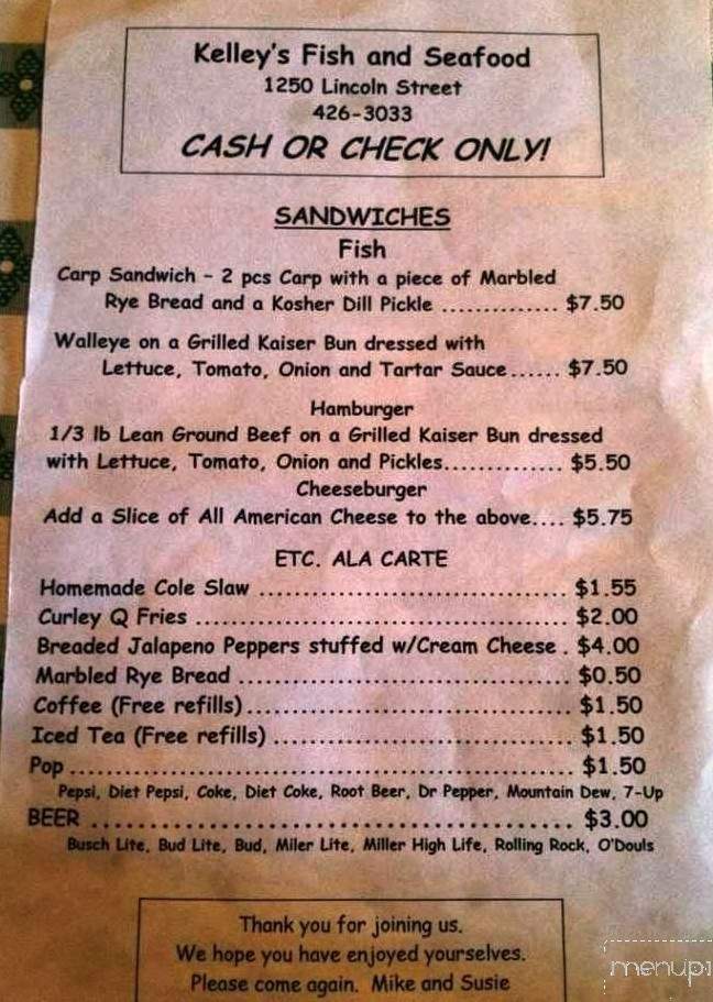 Kelley's Fish & Seafood - Blair, NE menu_pic