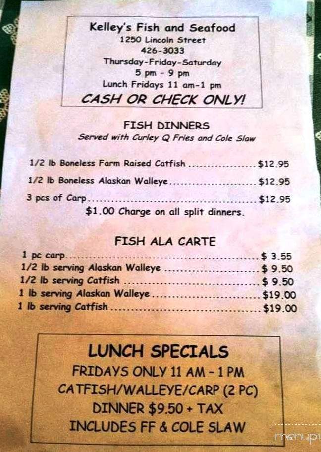 Kelley's Fish & Seafood - Blair, NE menu_pic
