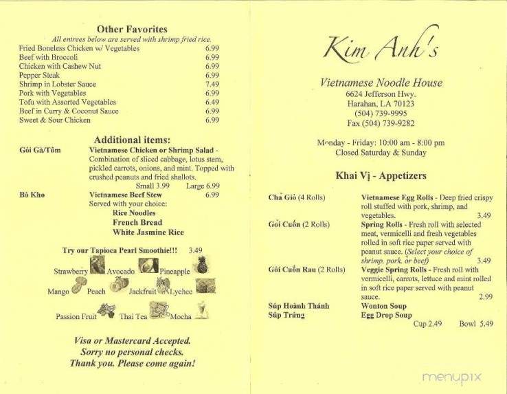 Kim Anh's Noodle House - New Orleans, LA menu_pic