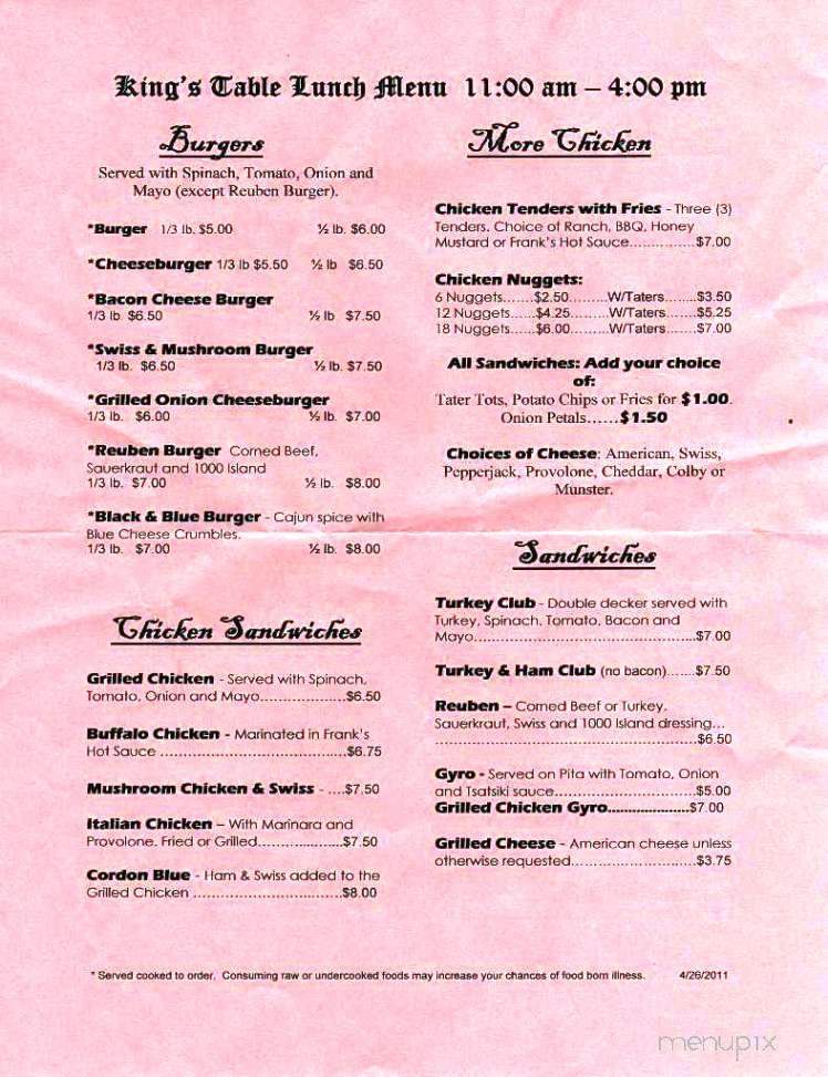 King's Table - Beavercreek, OH menu_pic