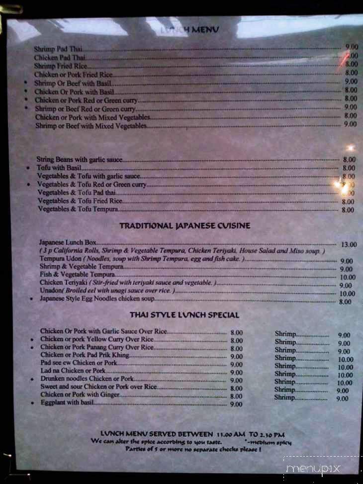 Kazu Thai & Japanese Cuisine - Shepherdstown, WV menu_pic